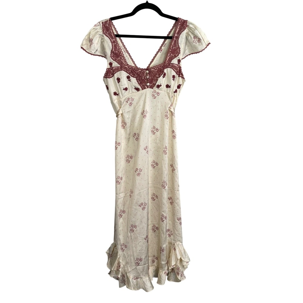 Free People Ivory Swan Combo Floral Lace Maxi Dress OB2317146 Size M NEW